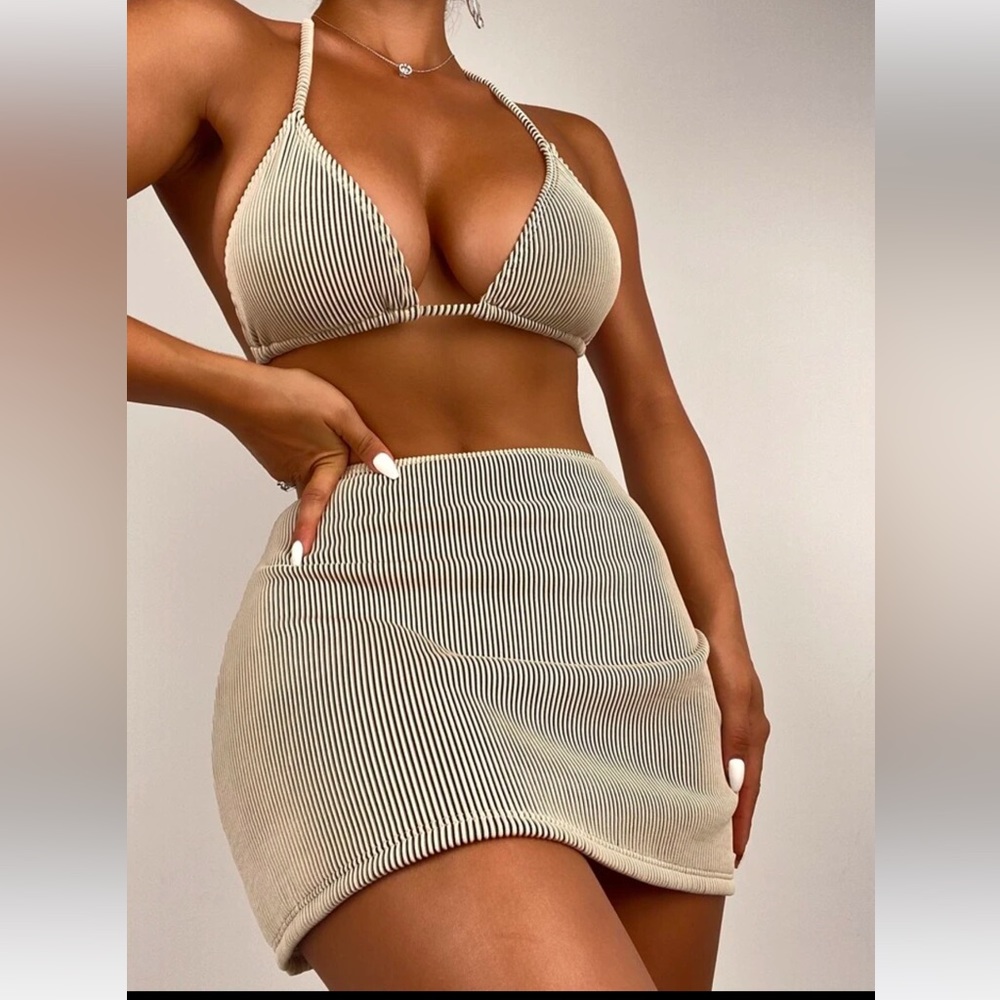 3 piece bikini with skirt cover up